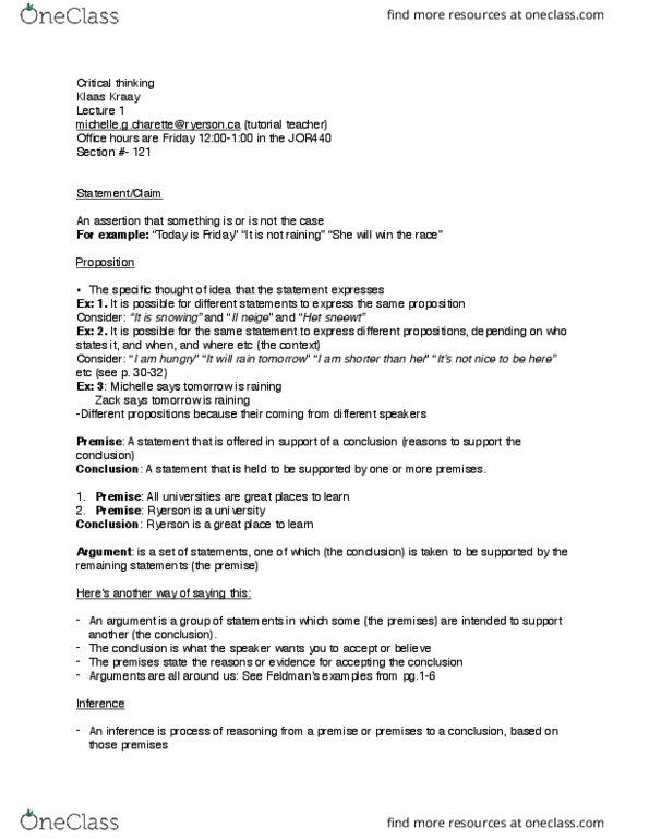 SSH 105 Lecture Notes - Lecture 1: Critical Thinking, Descriptive Knowledge thumbnail