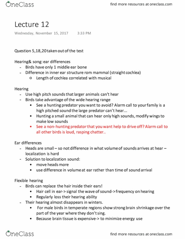 EEMB 113 Lecture Notes - Lecture 12: Middle Ear, Cochlea, Hair Cell thumbnail