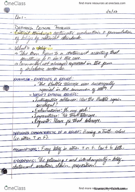 PHIL 194 Lecture 1: PHIL 194 - Ch. 1 Notes thumbnail