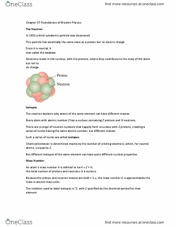 PHYS 2004 Lecture Notes - Lecture 15: Subatomic Particle, Atomic Number thumbnail