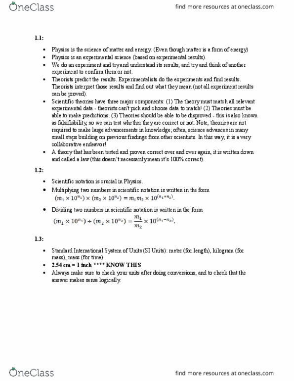 PHY 2020 Lecture Notes - Lecture 1: Falsifiability, International System Of Units, Scientific Notation thumbnail