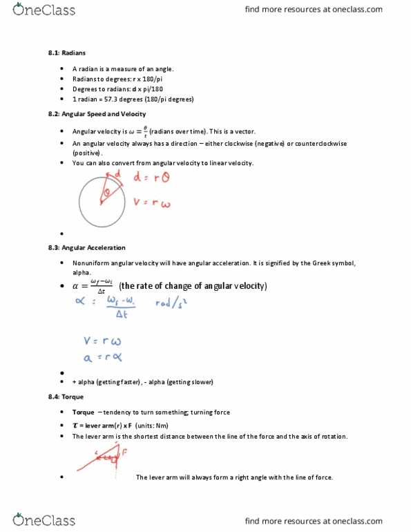 PHY 2020 Lecture Notes - Lecture 8: Angular Acceleration, Radian, Angular Momentum thumbnail