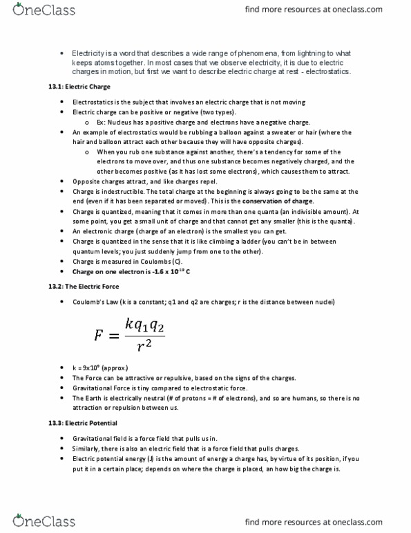 PHY 2020 Lecture Notes - Lecture 13: Electric Potential Energy, Electric Potential, Gravitational Field thumbnail