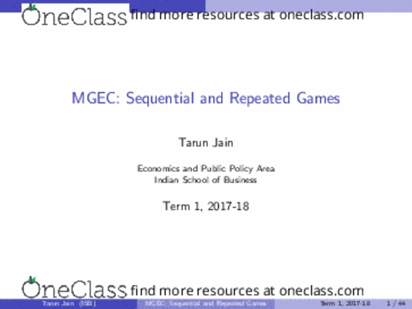 ECON 102 Lecture Notes - Lecture 10: Sequential Game, Simultaneous Game, Backward Induction thumbnail