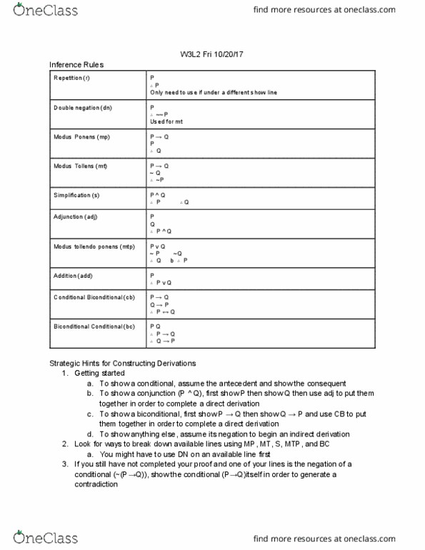 PHILOS 31 Lecture Notes - Lecture 6: Disjunctive Syllogism, Modus Ponens, Modus Tollens thumbnail