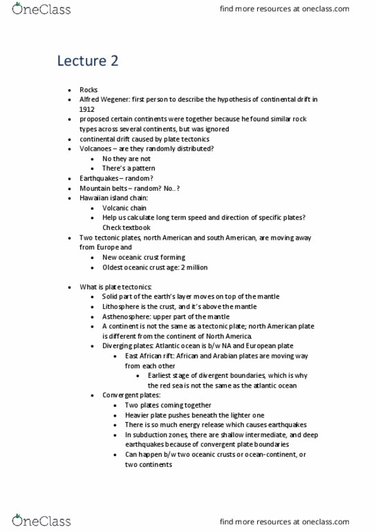 ESS205H1 Lecture Notes - Lecture 2: Hawaiian Islands, Convergent Boundary, East African Rift thumbnail