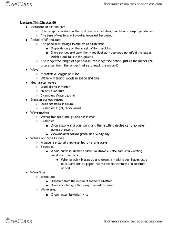 PHYS 121 Lecture Notes - Lecture 14: Sine Wave, Sound thumbnail