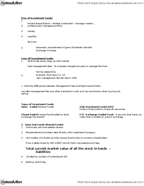 ADMS 3510 Lecture Notes - Mutual Fund Fees And Expenses, Net Asset Value, Systematic Risk thumbnail