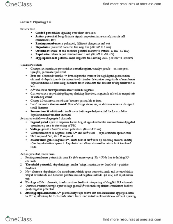 PHSL 310 Lecture Notes - Lecture 9: Voltage-Gated Potassium Channel, Pacemaker Potential, Threshold Potential thumbnail