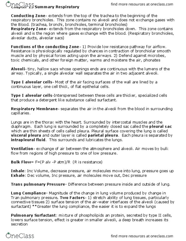 PHSL 310 Lecture Notes - Lecture 2: Pulmonary Pleurae, Pulmonary Compliance, Intercostal Muscle thumbnail