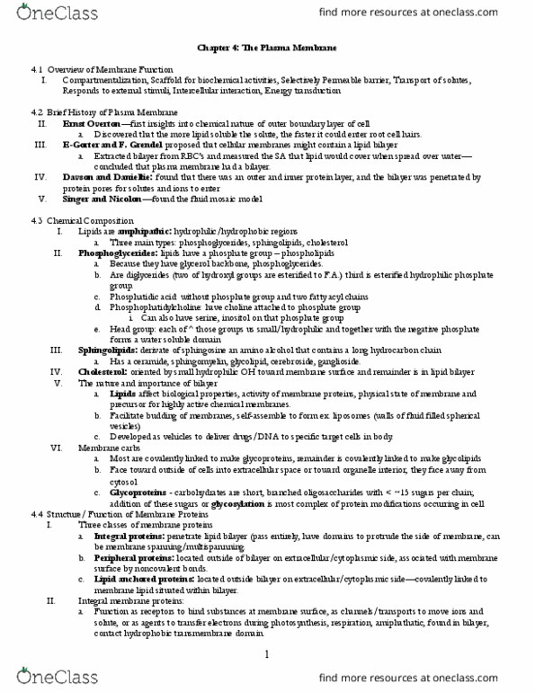 PHSL 310 Lecture Notes - Lecture 4: Lipid Bilayer, Lipid Raft, X-Ray Crystallography thumbnail