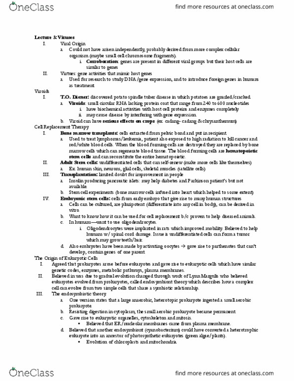 PHSL 310 Lecture Notes - Lecture 6: Stem-Cell Therapy, Lynn Margulis, Pancreatic Islets thumbnail