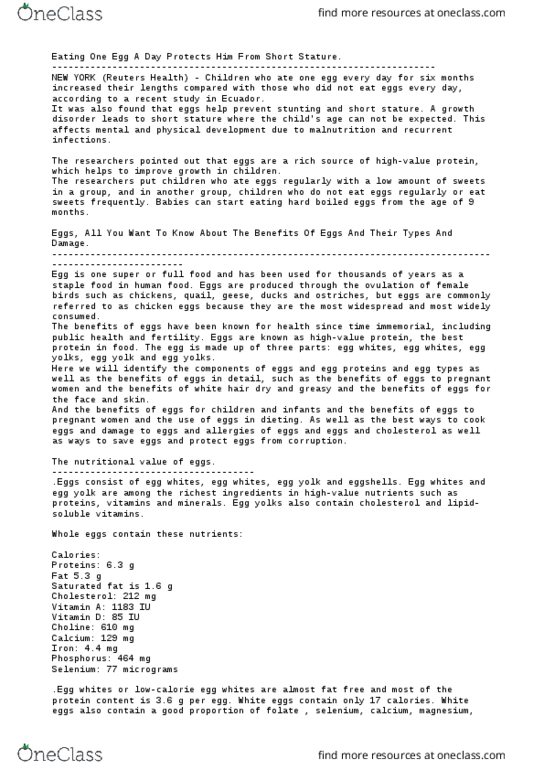 IDS-1100 Lecture Notes - Lecture 6: Yolk, Egg White, Saturated Fat thumbnail