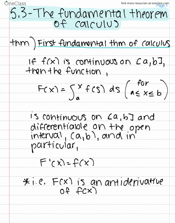 MAC-2311 Lecture 33: 5.3 - The Fundamental Theorem of Calculus thumbnail