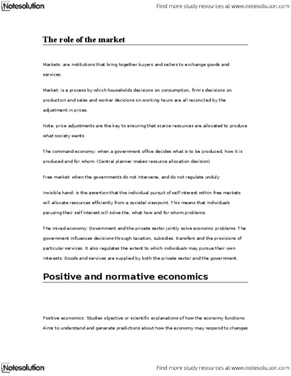 ECON 1000 Lecture Notes - Planned Economy, Invisible Hand, Mixed Economy thumbnail