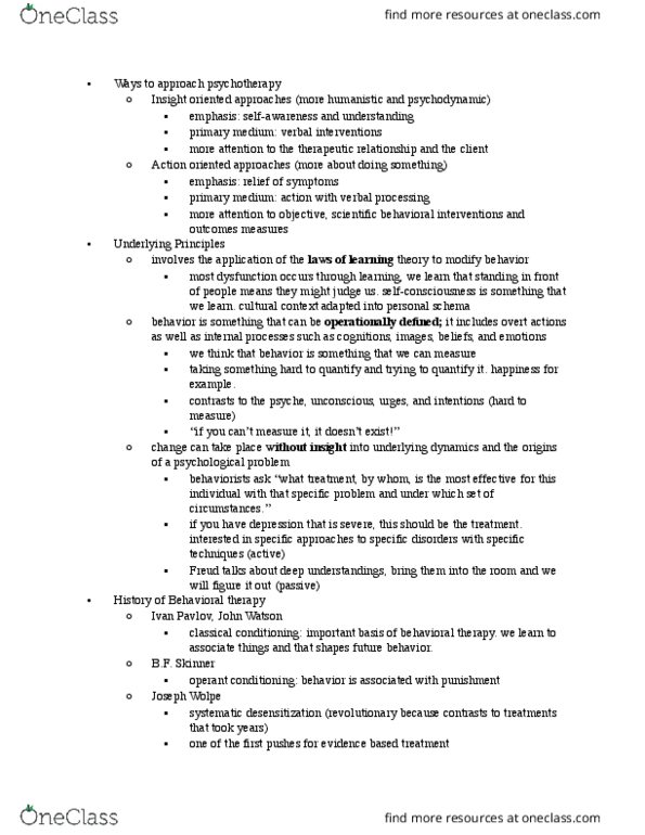 PSY 3511 Lecture Notes - Lecture 4: Applied Behavior Analysis, Behaviour Therapy, Cognitive Behavioral Therapy thumbnail