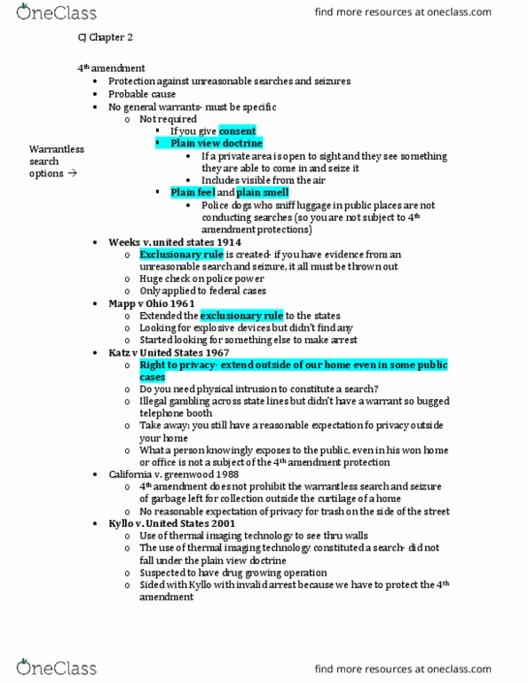 CJ 100 Lecture Notes - Lecture 2: Plain View Doctrine, Motor Vehicle Exception, Police Dog thumbnail