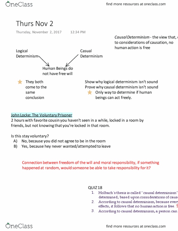 PHIL 1110 Lecture Notes - Lecture 18: Determinism thumbnail