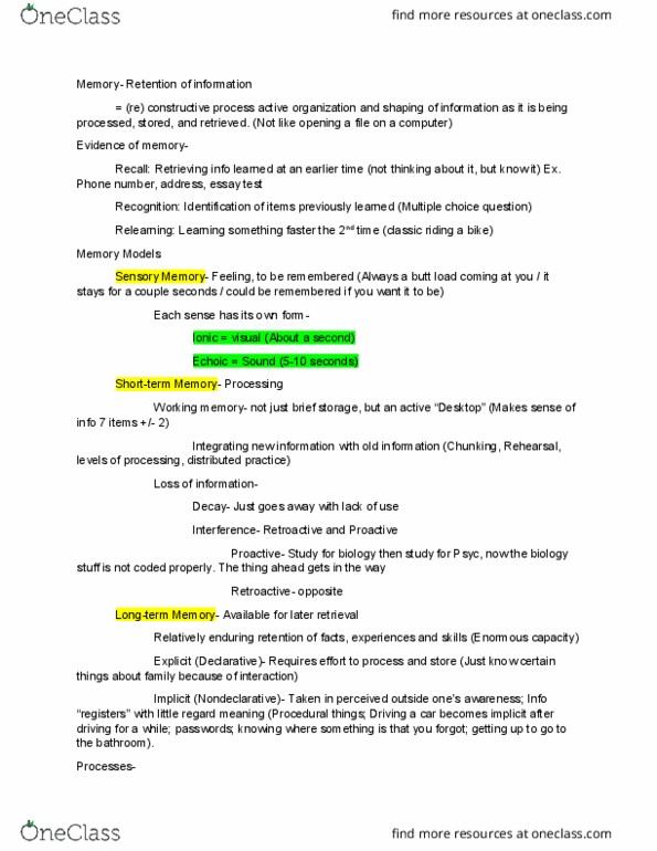 PSYC 1010 Lecture Notes - Lecture 13: Active Desktop, Multiple Choice, Working Memory thumbnail