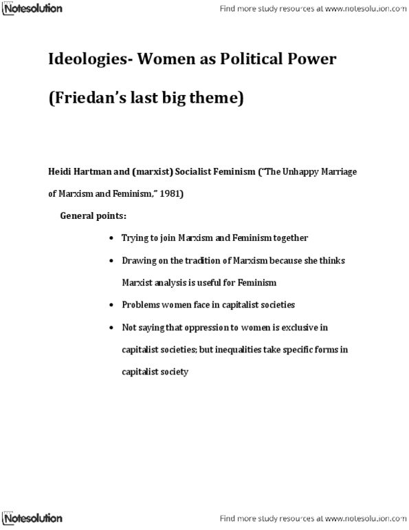 POLI 1100 Lecture Notes - Radical Feminism, Socialist Feminism, The Communist Manifesto thumbnail