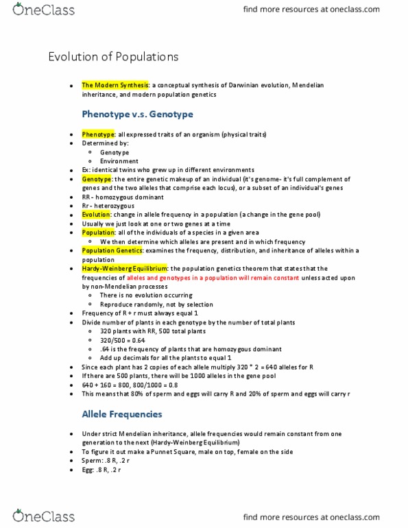 BIOL 1202 Lecture Notes - Lecture 4: Mendelian Inheritance, Allele Frequency, Population Genetics thumbnail