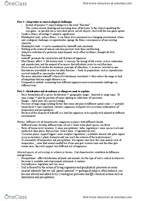 BIO120H1 Chapter Notes - Chapter 1-3: Soil Ecology, Adaptation, Parent Material thumbnail