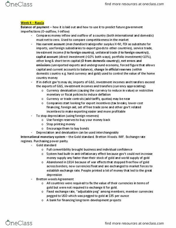 COMMERCE 4SA3 Lecture Notes - Lecture 4: International Monetary Systems, Purchasing Power Parity, Floating Exchange Rate thumbnail