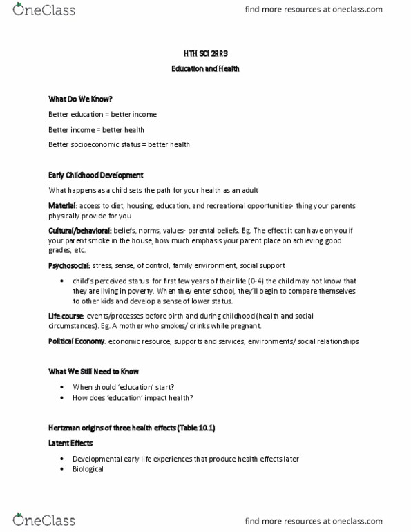 HTHSCI 2RR3 Lecture Notes - Lecture 5: Low Birth Weight, Speech Delay, Robert Wood Johnson Foundation thumbnail