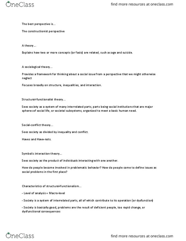 SYG 2000 Lecture Notes - Lecture 11: Symbolic Interactionism, Social Inequality, Structural Functionalism thumbnail