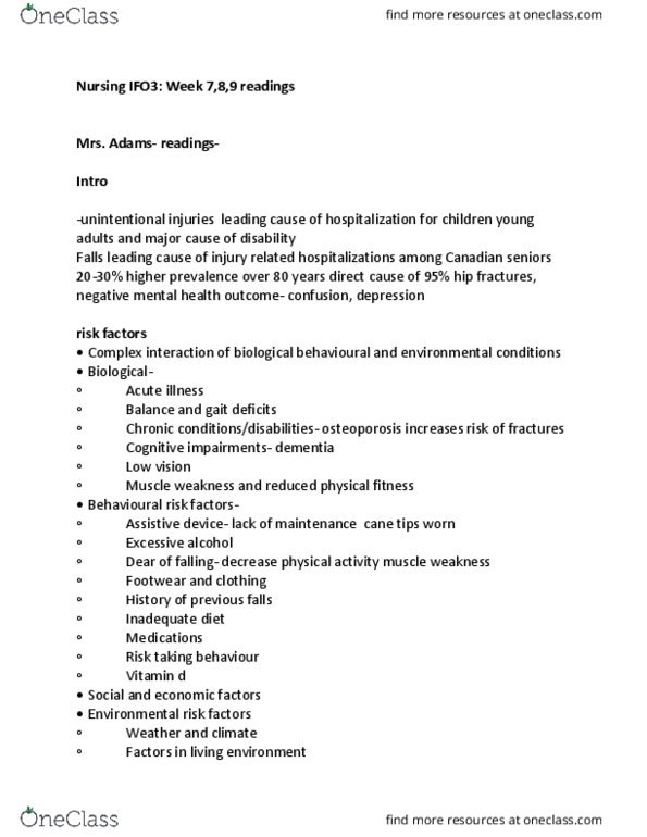 NURSING 1F03 Chapter Notes - Chapter 8: Hip Fracture, Muscle Weakness, Assistive Technology thumbnail