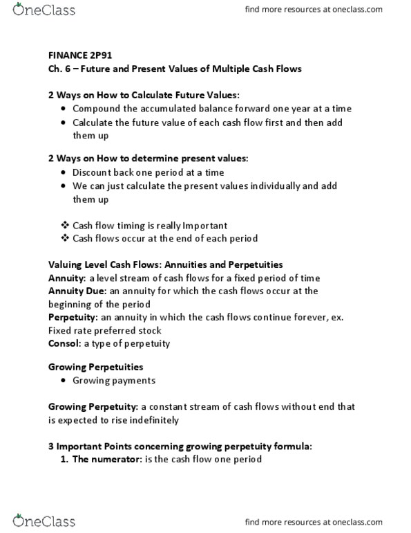 FNCE 2P91 Lecture Notes - Lecture 4: Cash Flow, Preferred Stock thumbnail