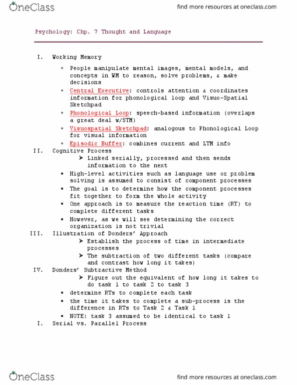 PSYC 1 Lecture Notes - Lecture 9: Franciscus Donders, Episodic Memory, Sketchpad thumbnail