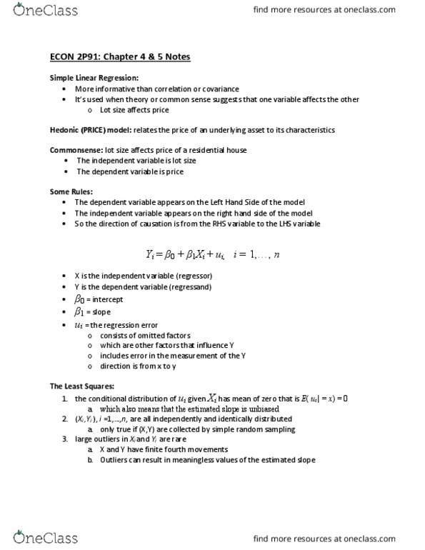 ACTG 2P31 Lecture Notes - Lecture 4: Simple Linear Regression, Simple Random Sample, The Intercept thumbnail