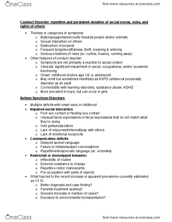PSYC 4050 Lecture Notes - Lecture 3: Autism Spectrum, Antisocial Personality Disorder, Conduct Disorder thumbnail