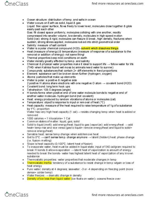 EARTH 4 Lecture Notes - Lecture 5: Sensible Heat, Heat Capacity, Hydrogen Bond thumbnail