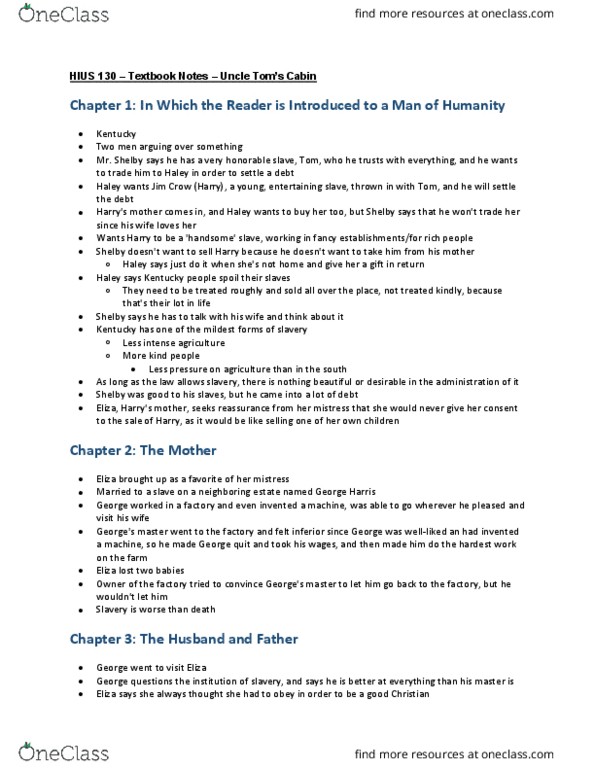 HIUS 130 Chapter Notes - Chapter All Chapters: Eliza Sam, Tom George, Loker thumbnail