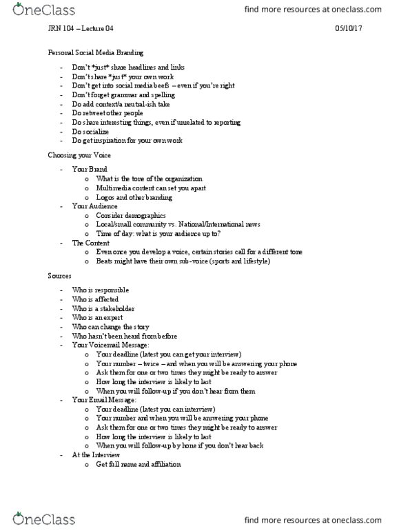 JRN 104 Lecture Notes - Lecture 4: Voicemail thumbnail