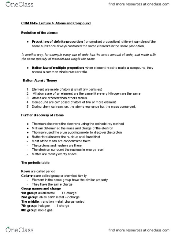 CHM-1045 Lecture Notes - Lecture 4: Alkaline Earth Metal, Alkali Metal, Transition Metal thumbnail