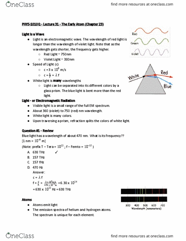 PHYS 1010Q Lecture Notes - Lecture 31: Electromagnetic Spectrum, Hertz thumbnail