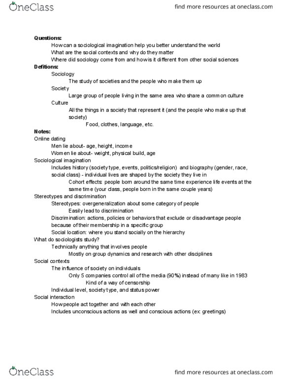 SOCI 2110 Lecture Notes - Lecture 1: Group Dynamics, Child Labour, Critical Thinking thumbnail