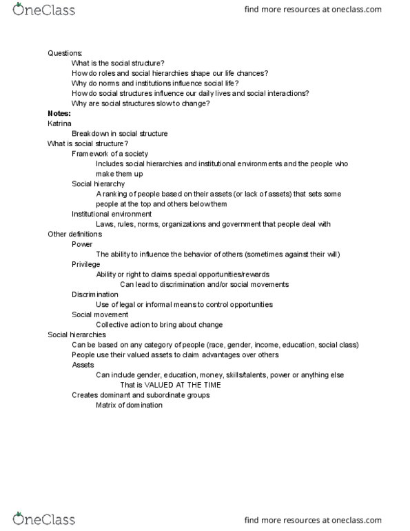 SOCI 2110 Lecture Notes - Lecture 5: Social Stratification, Critical Mass, Social Movement thumbnail