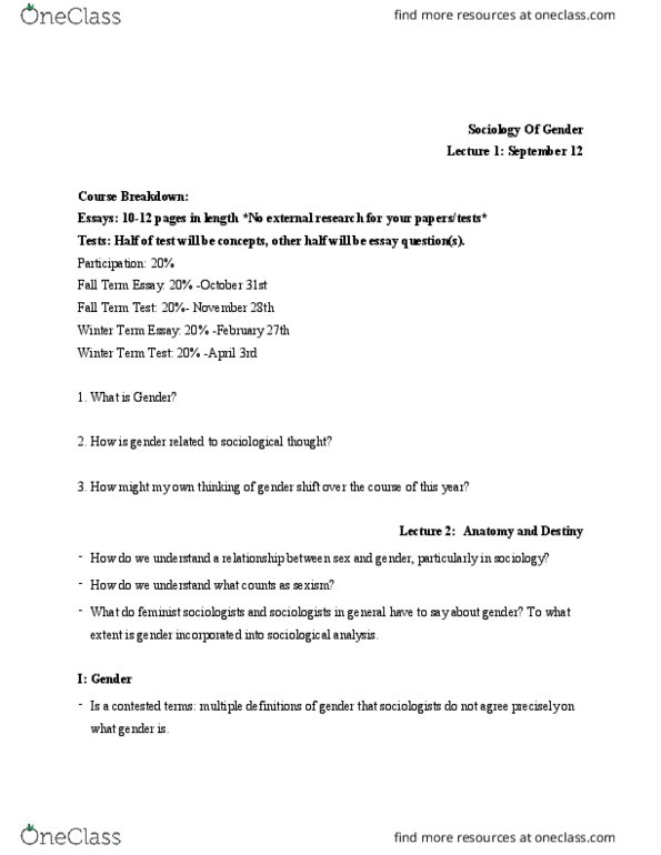 SOCI 3690 Lecture Notes - Lecture 2: Liberal Feminism, Georg Simmel, Angela Davis thumbnail