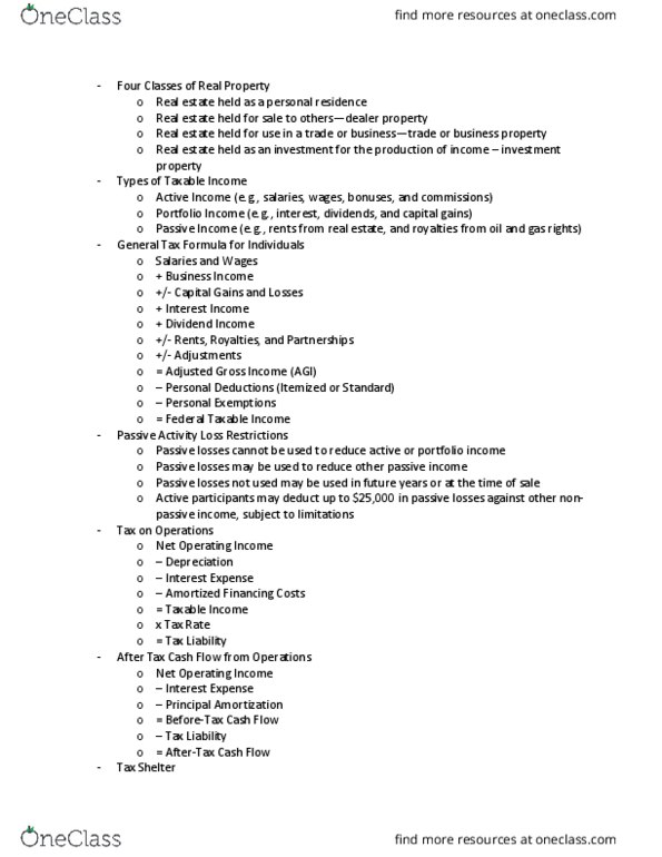 REE-3043 Lecture Notes - Lecture 4: Adjusted Gross Income, Earnings Before Interest And Taxes, Passive Income thumbnail