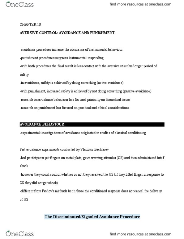 PS261 Chapter Notes - Chapter 10: Classical Conditioning, Operant Conditioning thumbnail