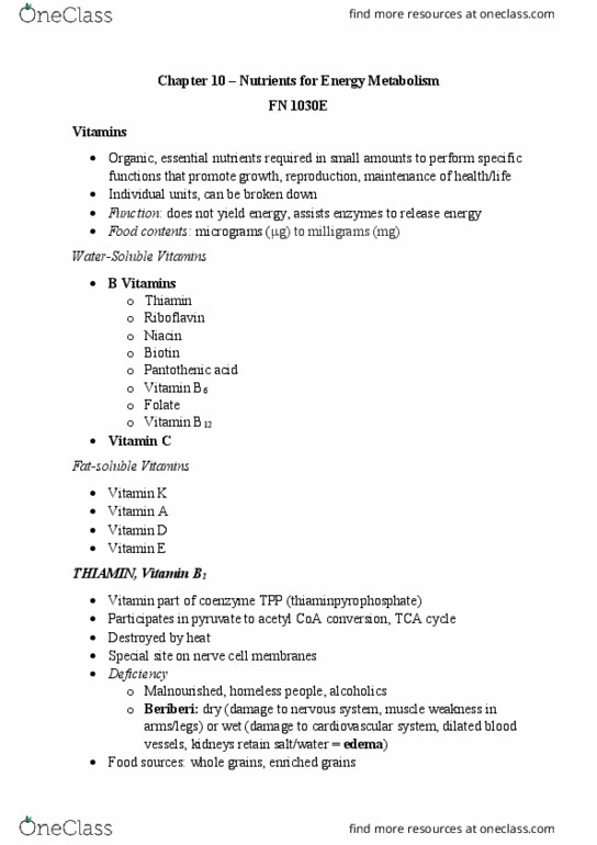Foods and Nutrition 1030E Chapter 10: chapter 10 - energy metabolism thumbnail