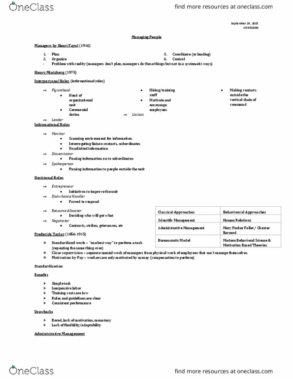 ADMS 1000 Lecture Notes - Lecture 3: Mary Parker Follett, Chester Barnard, Morale thumbnail