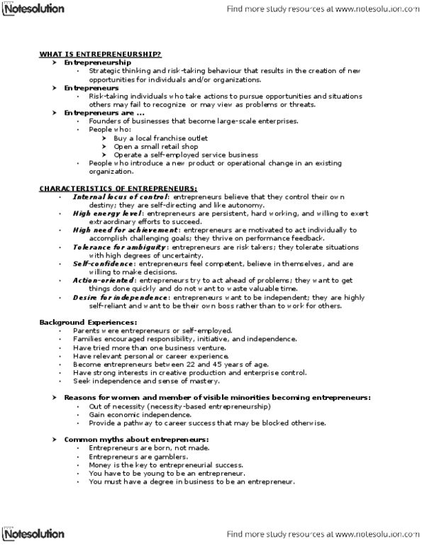 GMS 200 Chapter Notes - Chapter 5: Intrapreneurship, Limited Liability Partnership, Financial Institution thumbnail