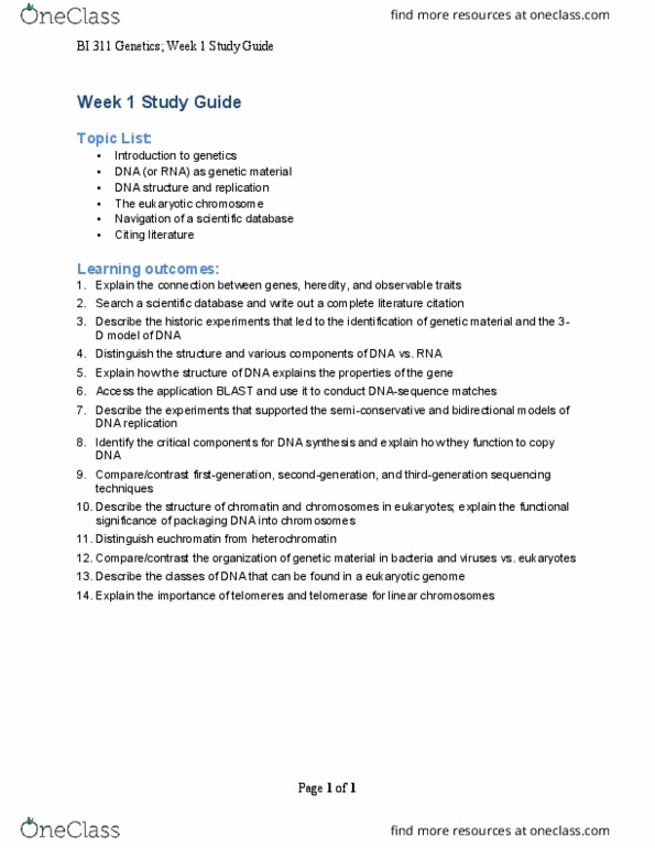 BIOE 185 Lecture Notes - Lecture 14: Dna Replication, Euchromatin, Heterochromatin thumbnail