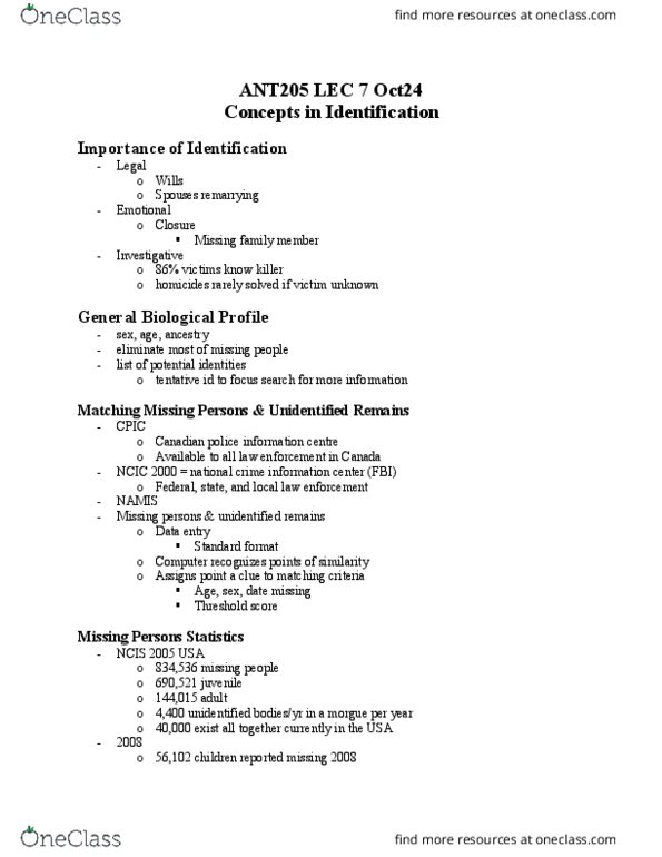 ANT205H5 Lecture Notes - Lecture 7: Medical Record, Frye Standard, Daubert Standard thumbnail