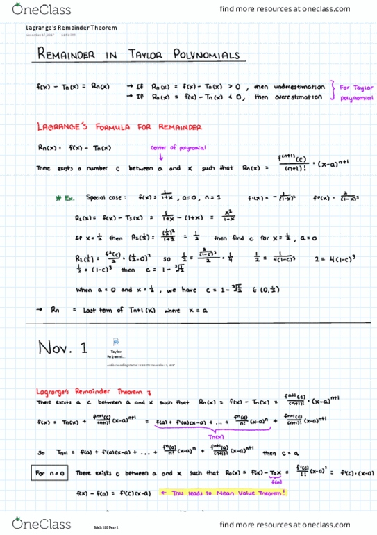 MATH 100 Lecture 12: Lagrange's Remainder Theorem thumbnail